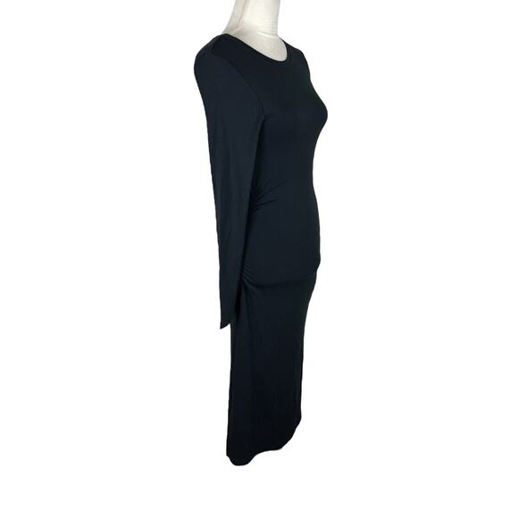 Margaret O’Leary Black Jersey Stretch Bodycon Midi Dress Long Sleeve Size Small - Picture 2 of 6
